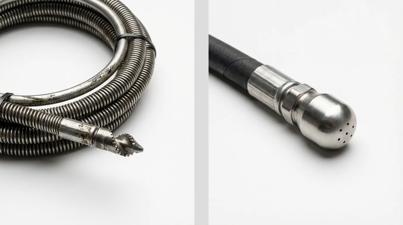 Drain snake cable and hydro jetting nozzle used for drain cleaning in Lexington, TN