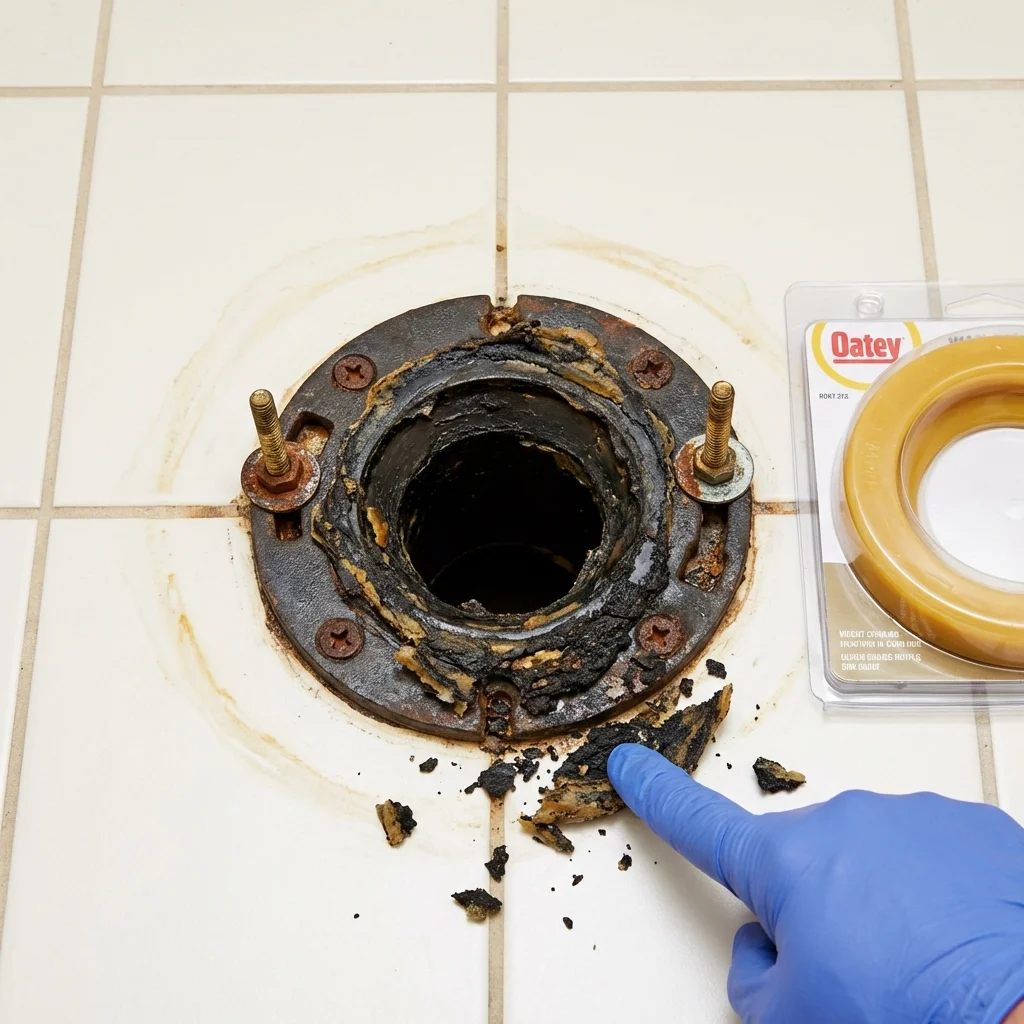 Failed wax ring showing water seepage at the base of a toilet in a Lexington, TN home