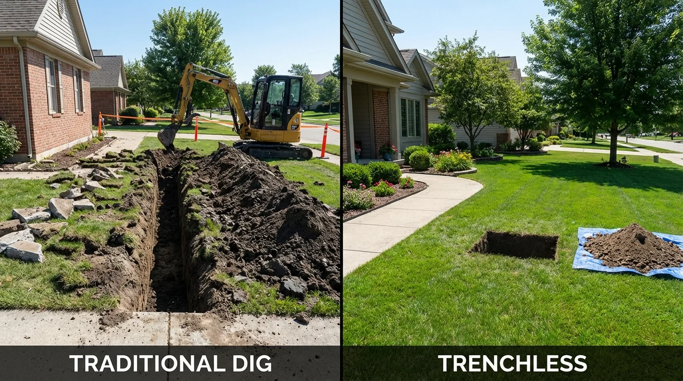 Trenchless sewer repair with minimal yard damage versus traditional excavation in Lexington, TN